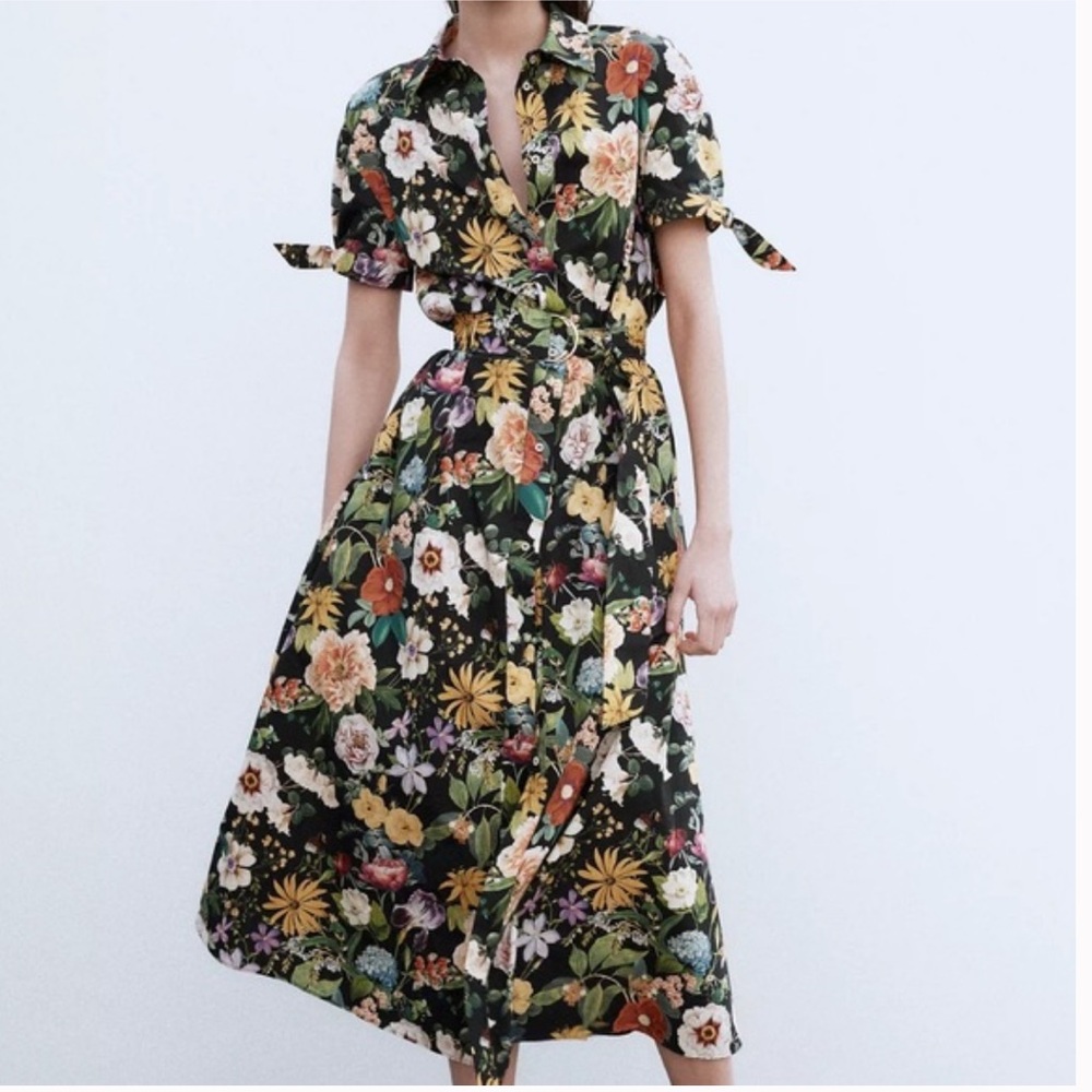 Zara floral print poplin midi shirt dress - EUC Sz M